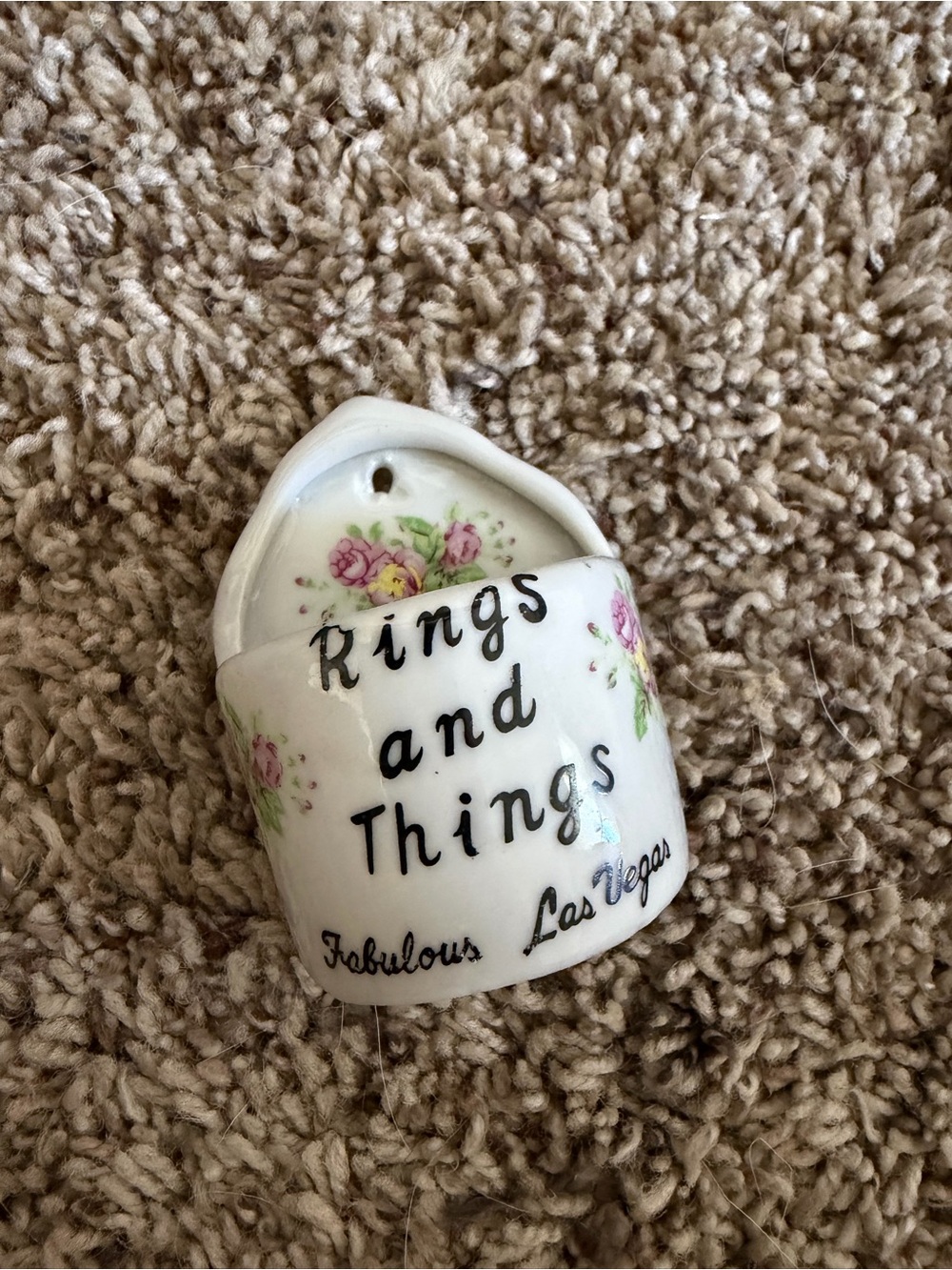 Rings and Things Ceramic Wall Pocket - White with Pink Floral